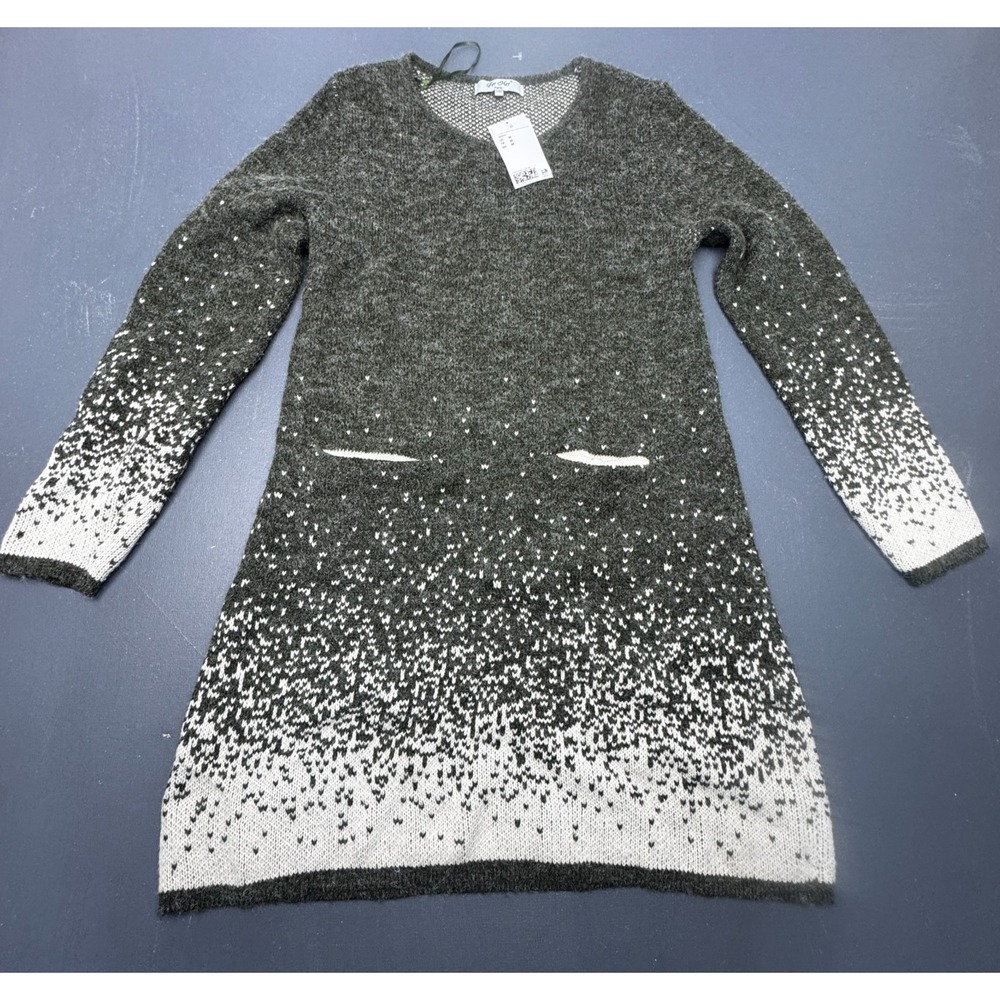 For Her Paris Womens S/M Green Gray White Knit Sweater Dress Long Sleeve Top NWT